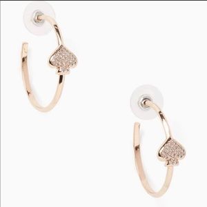 Kate Spade Rose Gold hoop earrings with sparkle CZ spade on the front hoop